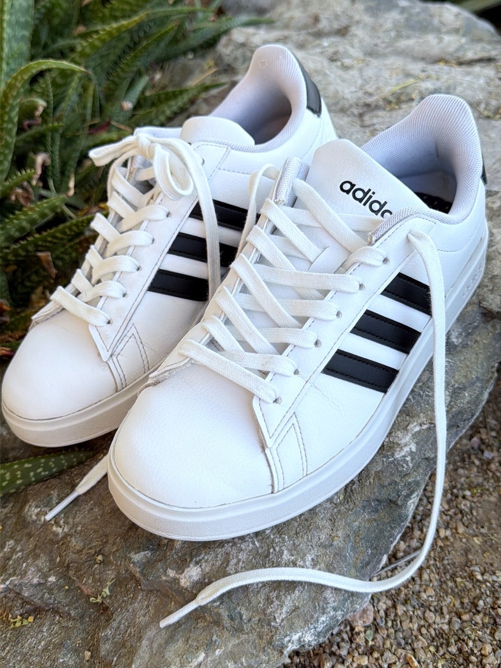 adidas White Sneakers Black Three Stripes Grand Court 3.0